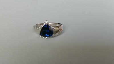 Samuel Aaron Simulated Sapphire Trillion & CZ Ring, Sterling | eBay