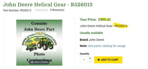 R526013 John Deere Helical Gear - Picture 1 of 4