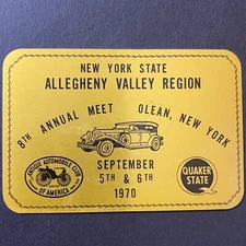 AACA 1970 Brushed Alum. NYS Allegheny Valley Olean, NY Auto Show Dash Plaque