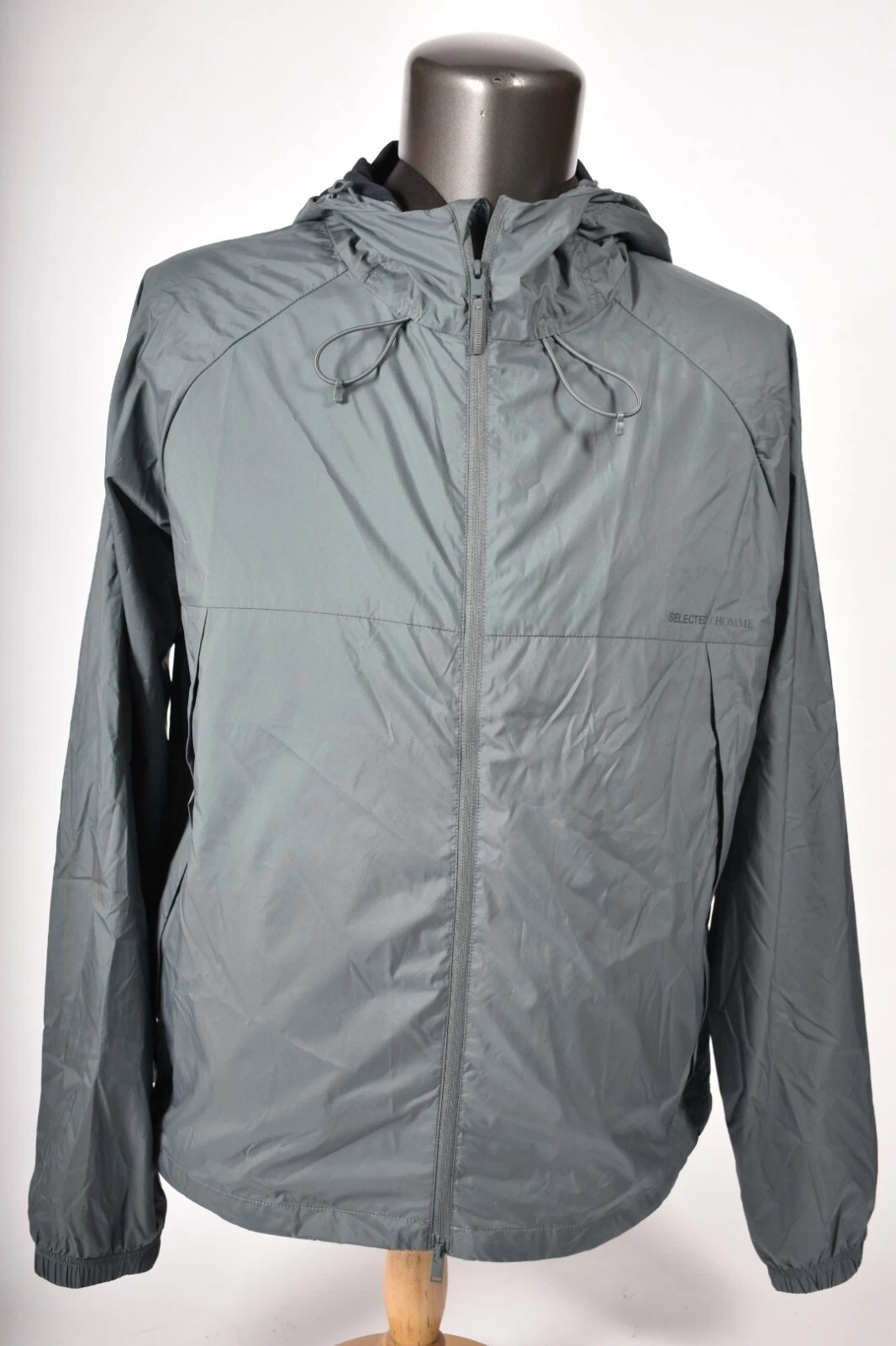 NWT SELECTED HOMME Blue Recycled Polyester Packable Hooded Wind Jacket Medium