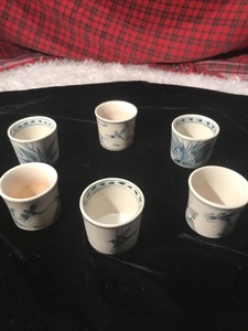 Set of 6 Chinese Qing Dynasty Kangxi Style Blue White Dragonfly Flower Tea Cups