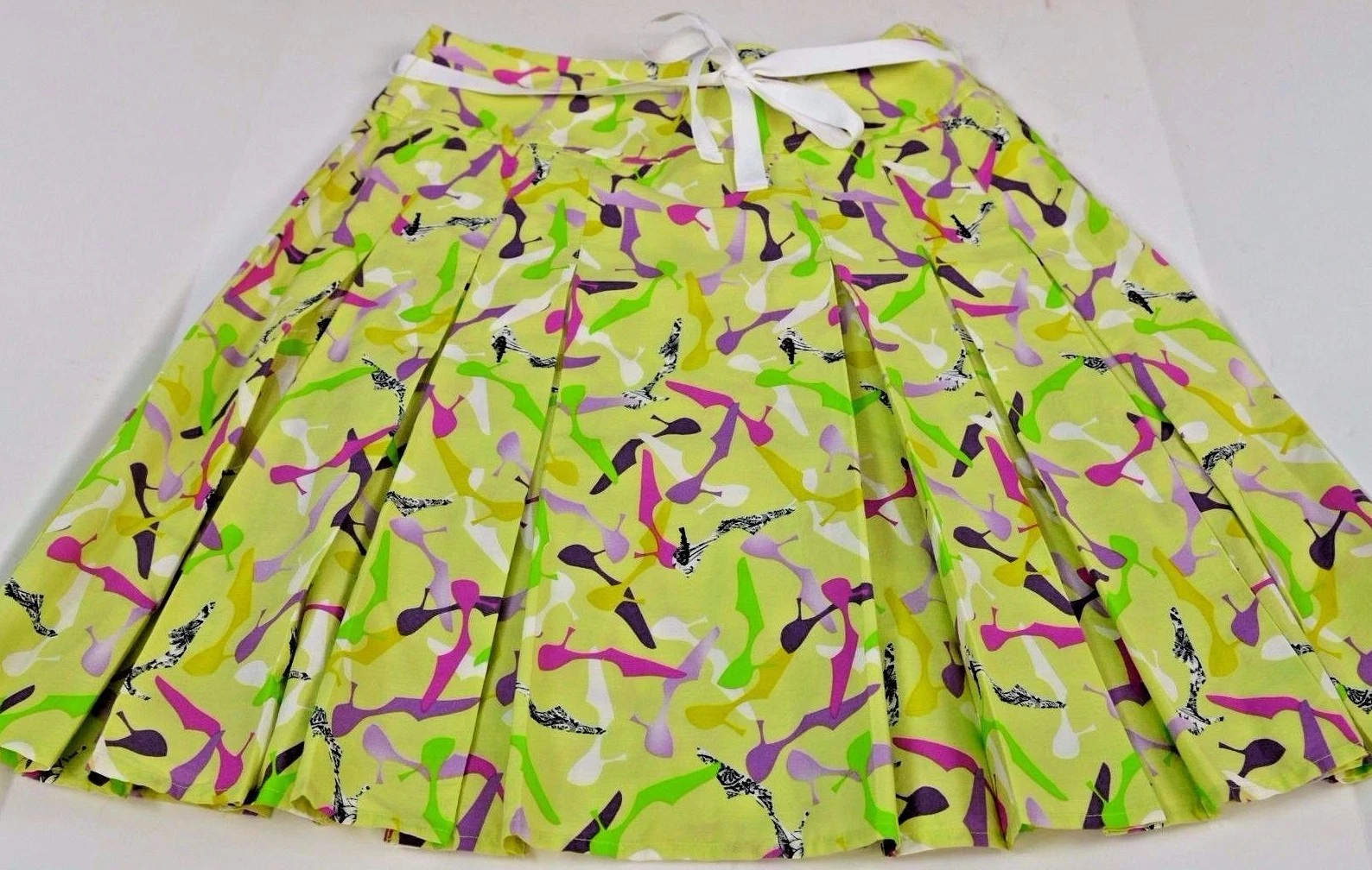 Liz Claiborne Skirt Size 8 Petite Colorful Cotton Pleated Casual Summer Fun Bow