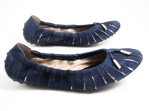 Tod's Bailarinas ante Azul Lentejuelas Doradas Mujer Talla Eu 37.5 US 7.5 - Imagen 4 de 8