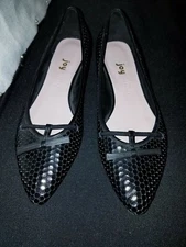 LNWO W's 9.5 JOY CHEN Black Lea George Shoe Pointed Toe Low 1 1/2" Wedge HEELS