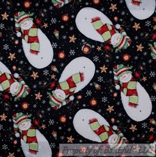 BonEful Fabric FQ Cotton Quilt Black White Red Snowman Snowflake Xmas Holiday US