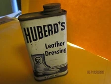 HUBERD'S LEATHER DRESSING  Vintage  Antique METAL TIN CAN empty 5x2 1/2" 8oz