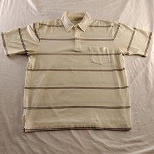 Robert Bruce Cream w Brown Stripes Collared Polo Style Shirt Size XL - Stains