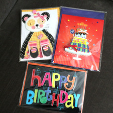 NEW - Lot of 3- Handmade 3D Multi BIRTHDAY GREETING CARD Envelopes NWT