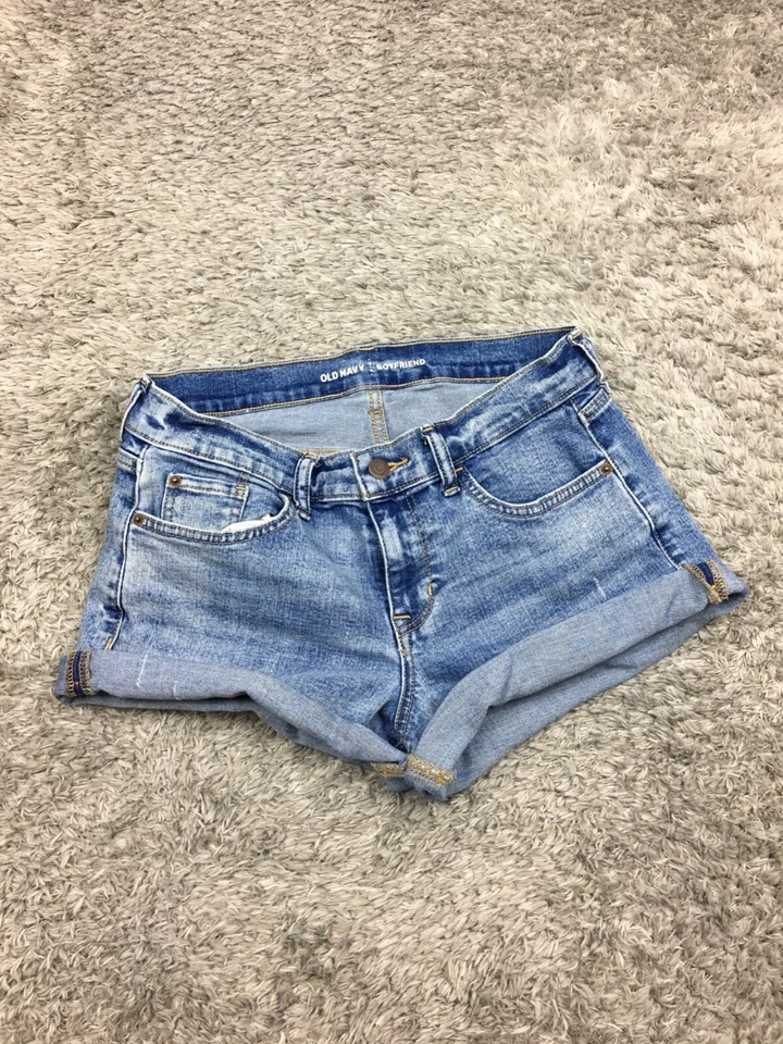 Pantalones Cortos de Jean Old Navy Boyfriend Para Mujer Talla 4 Azul Denim Puños Lavado Medio Foto 2 de 4