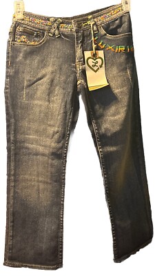 NWT Luxirie Peacock Ambalaya Embellished Boot Cut Jeans Junior Sz 26x28 