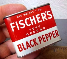 Vintage 1950s Fischers Black Pepper NOS 1oz spice tin, NEW Unused & full, rare!
