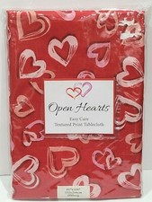 Valentines Pink Hearts Fabric Red Tablecloth Decor 60"x104"