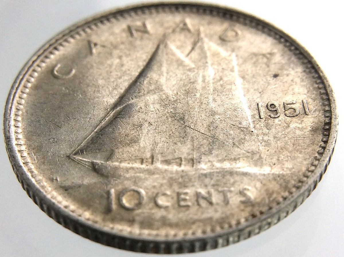 1951 Canada 10 Cents Silver Dime Circulated George VI Ten Cent