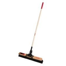 Razor-Back Push Broom 24" W Head Rough Wood Handle Coarse Bristles Steel Brace