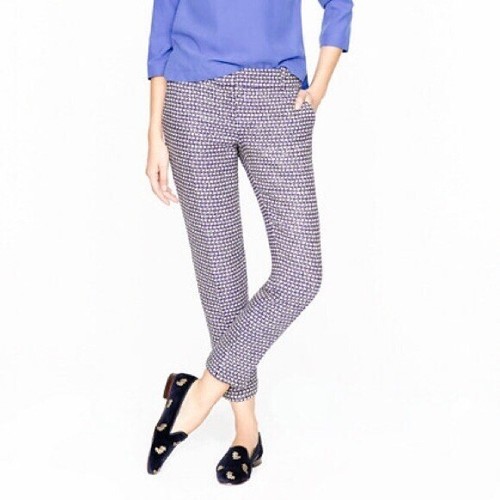 J CREW Cafe Capri Silk Tweed Pants Blue 
