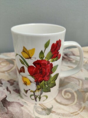 Dunoon British Christmas Rose Iris Floral Mug England Fine Bone China 4'' x 2.75''