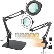 15X 30X Magnifying Glass with Light and Stand, LED Desk Lamp with Base and Cl...