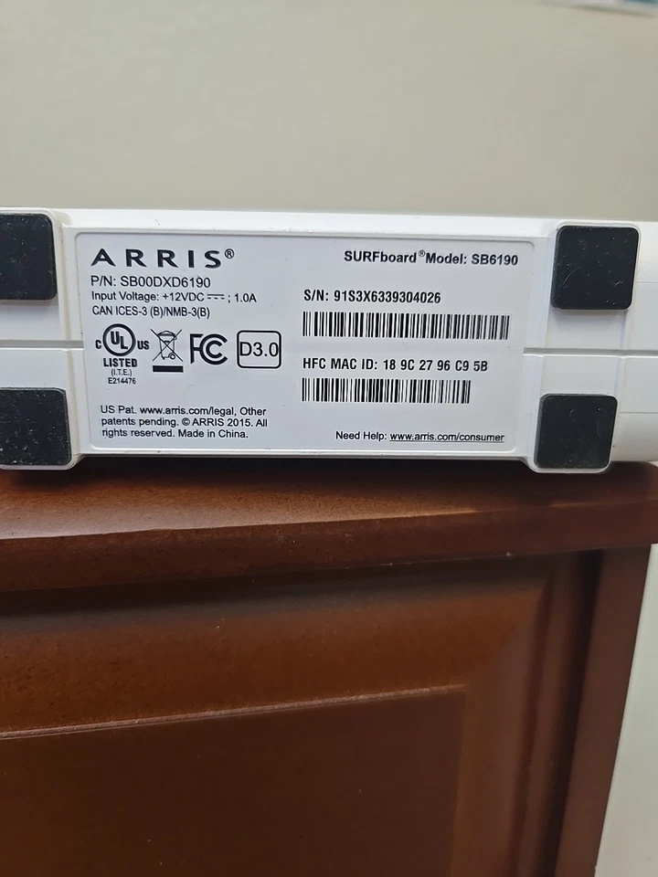 ARRIS Surfboard SB6190-RB DOCSIS 3.0 Cable Modem, White With Cord - Image 4 of 4