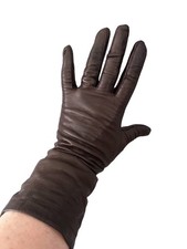 Vtg Women's Brown Leather Dress Gloves Sz 7.5 Silk Lined