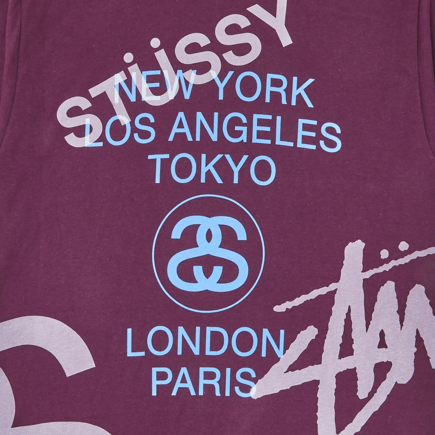 Stussy Big World Tour Tee 'Eggplant'(Burgundy) Size Large Brand New With Tags thumbnail 3