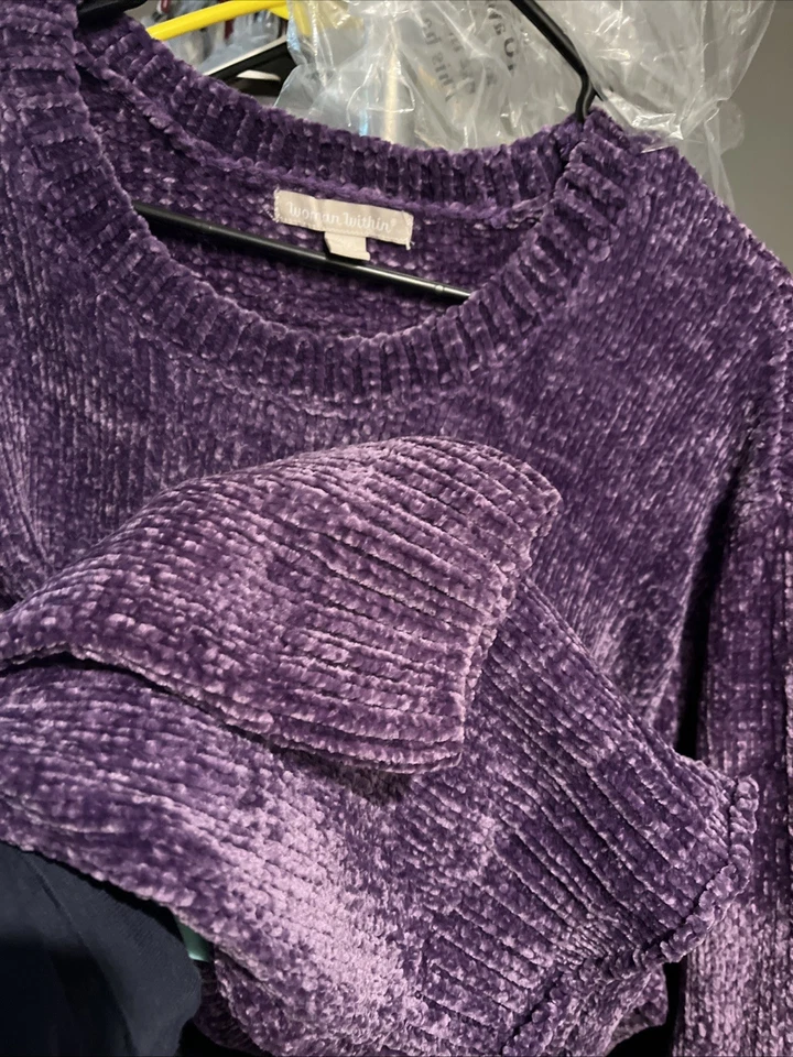 Suéter túnica chenilla clásico Woman Within talla grande 2X azul suave cómodo invierno Foto 3 de 3