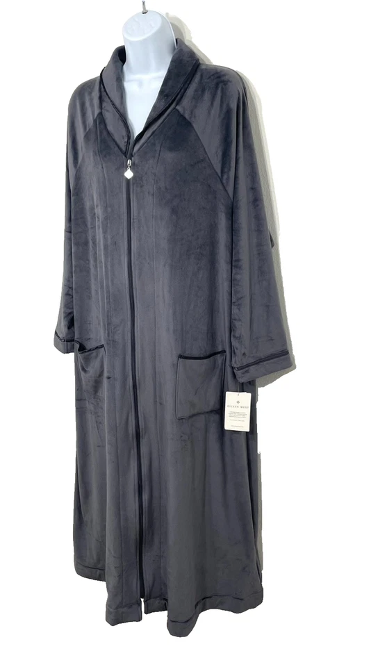 NUEVO CON ETIQUETAS Bata de ballet de terciopelo con cremallera frontal XL Eileen West para mujer carbón $78 Foto 4 de 4