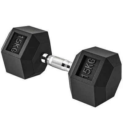 HOMCOM 15KG Single Rubber Hex Dumbbell Portable Hand Weights for Home Gym