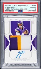 2024 NATIONAL TREASURES PATCH AUTO-HOLO SILVER #156 JJ MCCARTHY 15/25 PSA 8
