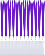 12 Pack Bright Neon Purple Breakaway Lanyard with Thick ID Holder Badges for Adu