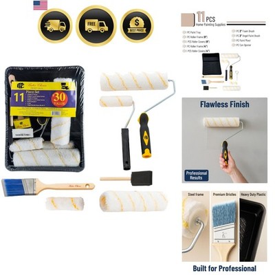 Paint Tray Set Paint Rollers Brushes Home Painting Supplies 11 Pcs