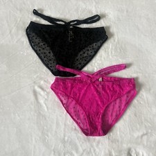 Victoria s Secret Heart Mesh Black Hot Pink Bikini Panties Women s Size Large