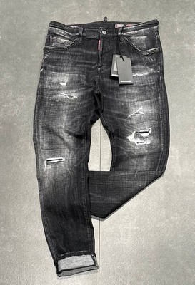 Dsquared2 Slim Fit Herren Stretchy Washed Ripped Schwarz Jeans