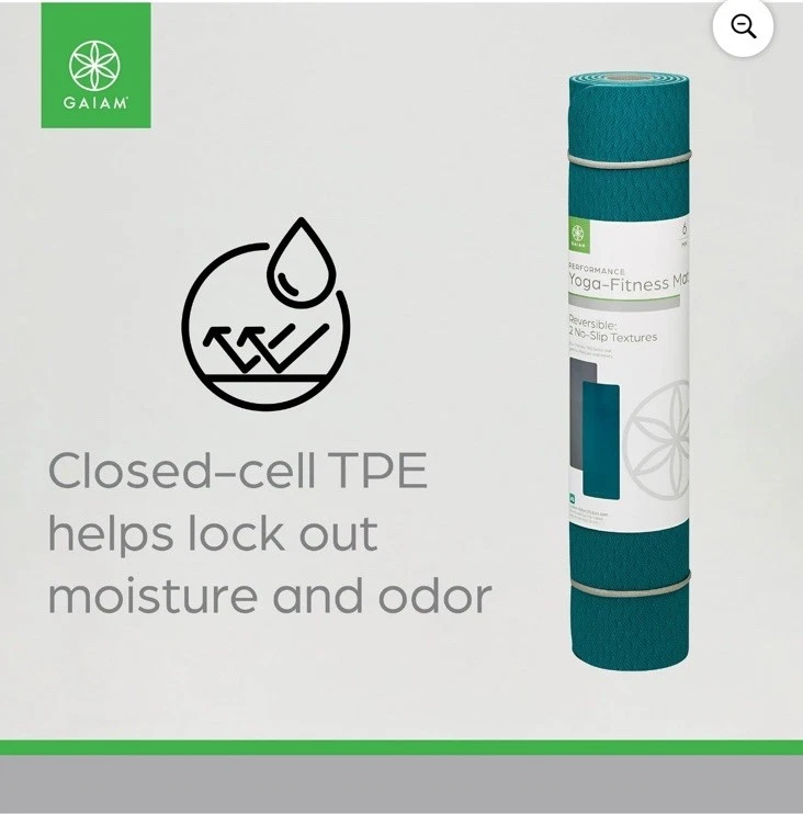 Gaiam Performance 瑜伽垫,耐用 TPE 制造,23.5 英寸 x 68 英寸 x 6 毫米厚,青绿色/G — 第 3/4 张图片