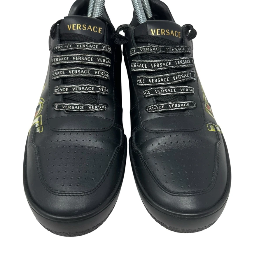 Versace Black Leather Floral Logo Low Top Sneakers Size 41 Men’s 8 Women’s 11 - Image 4 of 4