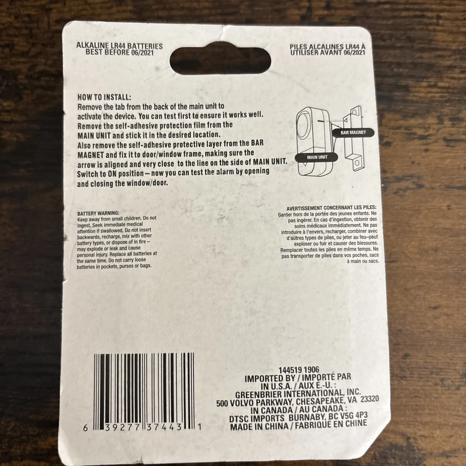 ALARMA DE VENTANA Y PUERTA PIERCING SONIDO FÁCIL DE INSTALAR BATERÍAS INC. Foto 2 de 2