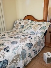 Twin Size Coastal Bedding Set, 3-Piece Beach Shell Quilt, Reversible, Ocean Them