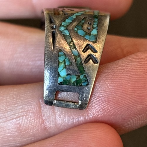 William Signer Navajo intarsiato turchese corallo chip orologio punte vintage sterling 11 - Foto 5 di 19