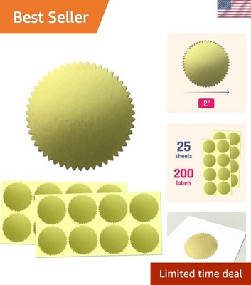 200 Pack, Gold Foil Seal Stickers for Certificates - 2'' Diameter
