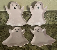 SPOOKY NIGHT Pink Halloween Ghost Melamine Appetizer Plates Set of 4