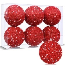 6 Pcs Christmas Ball Ornaments Glitter Sequin Foam Ornaments Hanging Christma...