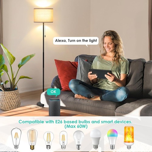 LED Floor Lamp for Living Room w/ Fabric Lamp Shade 60" For Office, Reading - Picture 3 of 11