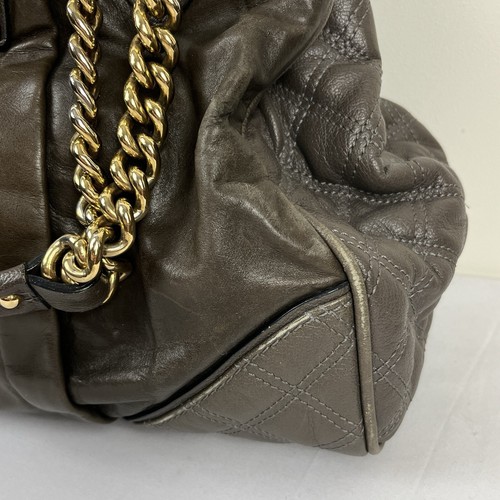 Marc Jacobs Quilted Ruched Leather Hand Bag Satchel Purse Chain Handles - Picture 4 of 16