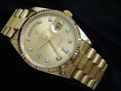 Rolex Day-Date Presidente 18k ORO Giallo Finitura corteccia Watch FACTORY  Diamond Dial | eBay