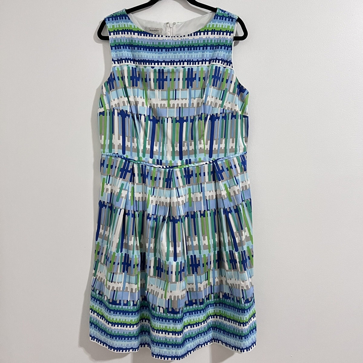 Dressbarn Fit and Flare Dress Size 18 Blue and Green Cocktail Spring Sheath