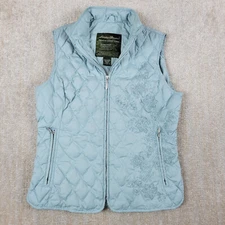 Eddie Bauer Down Puffer Vest Womens S Blue Full Zip Quilted Packable Embroidered