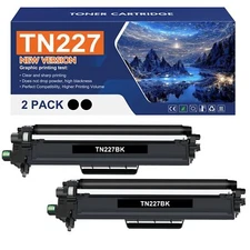 High Yield TN227BK TN223BK Black Toner Cartridges 2 Pack Compatible Brother