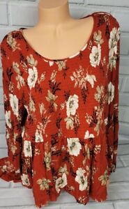 Torrid Womens Plus Size Floral Crinkled Gauze Babydoll Top Size 3X New