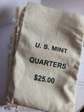 Official US Mint $25 QUARTERS Canvas Money / Coin Bag