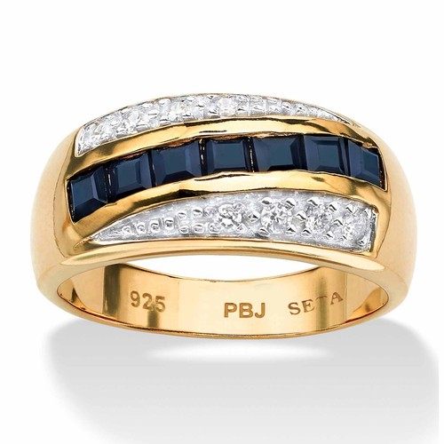 PalmBeach Jewelry Men's 1.95 TCW Sapphire & CZ Ring 18k Gold-plated Silver