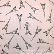 BonEful FABRIC FQ Cotton Quilt Pink White Dot Gray Eiffel Tower France Girl Sale